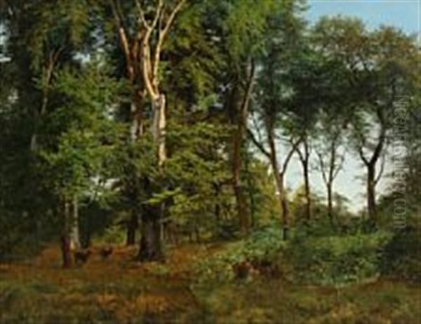 A Danish Forest At Spring Oil Painting by Gotfred Christian Rump