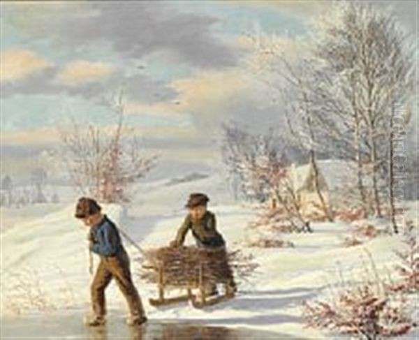 Winter Landscape Oil Painting by Gotfred Christian Rump