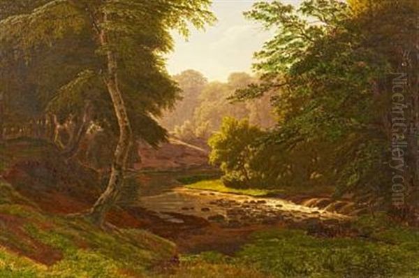 Forest Landscape With A Stream Oil Painting by Gotfred Christian Rump