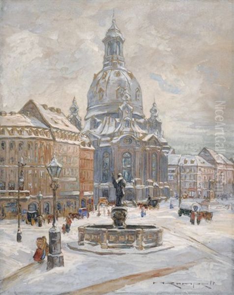 Dresden - Frauenkirche Im Schnee Oil Painting by Hedwig Rumpelt