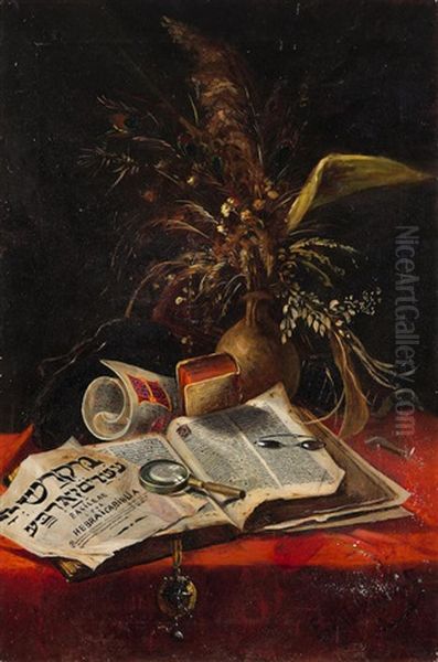 A Still Life With A Book Of Jewish Mysticism Oil Painting by Emil Rumpf