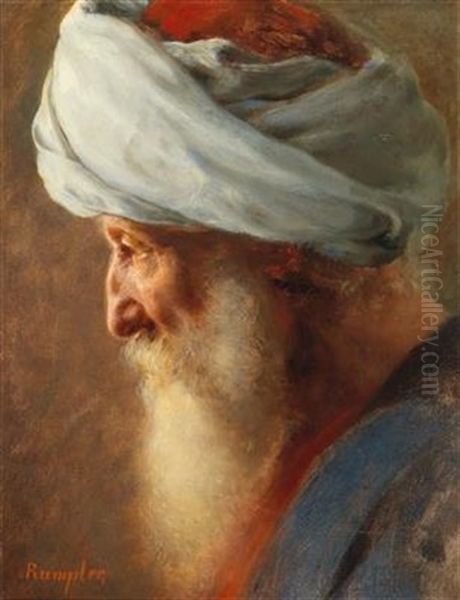 Profile Portrait Of A Bearded Man With Turban Oil Painting by Franz Rumpler