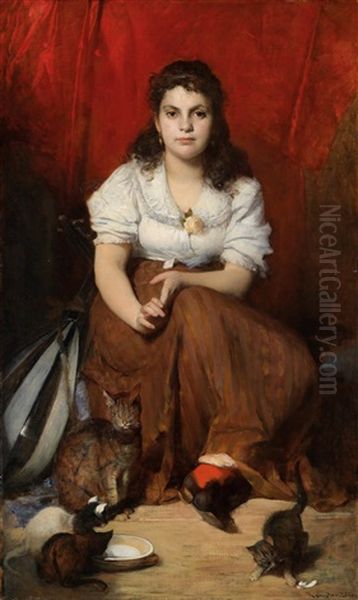 The Mother Cat Oil Painting by Franz Rumpler