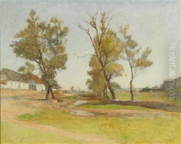 Meadow By A Village Oil Painting by Franz Rumpler