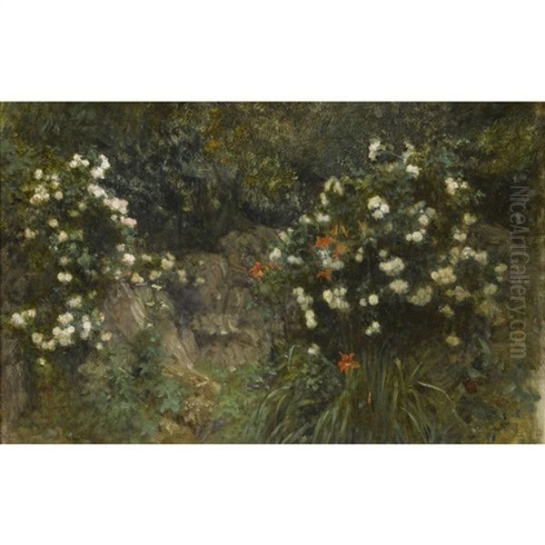 Grotte Mit Weissen Rosen Oil Painting by Franz Rumpler