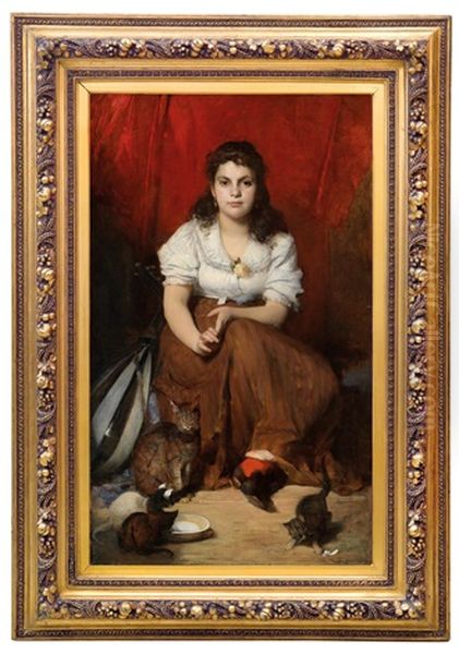 Madchen Mit Katzen Oil Painting by Franz Rumpler