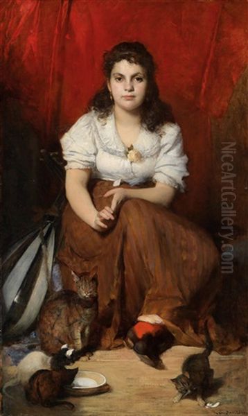 Madchen Mit Katzen Oil Painting by Franz Rumpler