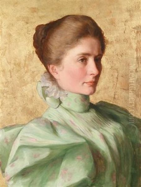 Dame Im Profil Vor Goldhintergrund Oil Painting by Franz Rumpler