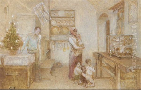 Weihnachten Im Elternhaus, Gemalt Oil Painting by Franz Rumpler