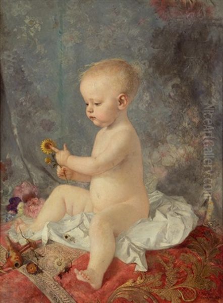 Kleiner Knabe Mit Blume Oil Painting by Franz Rumpler