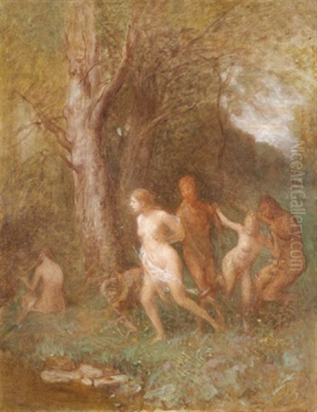 Nymphen Und Faun Oil Painting by Franz Rumpler