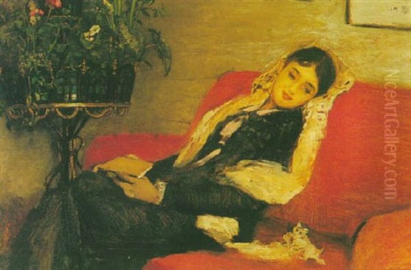 A Lady On A Sofa Oil Painting by Franz Rumpler