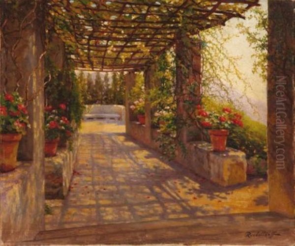 Pergola Aux Geraniums Oil Painting by Mikhail Rundaltsov