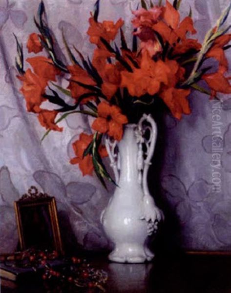 Still Life With Gladioli Oil Painting by Mikhail Rundaltsov