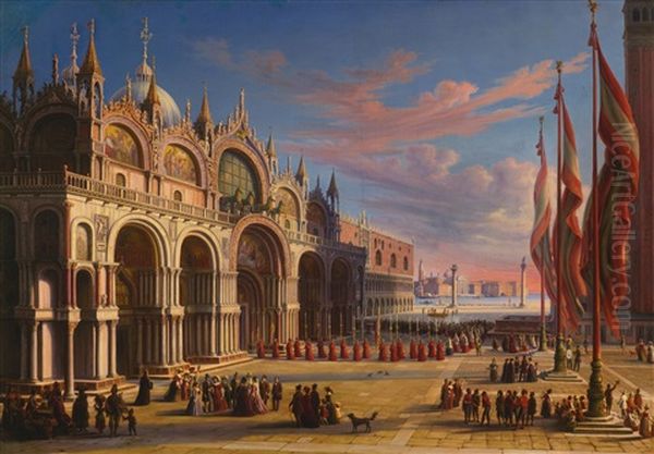 Piazza Di San Marco, Venice Oil Painting by Carl Ludwig Rundt