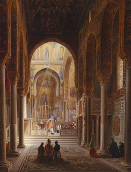 Die Normannen Kapelle Des Konig Rogers In Palermo Oil Painting by Carl Ludwig Rundt