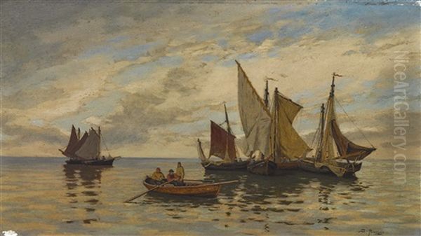 Heringsfischer Vor Anker Oil Painting by Julius Friedrich Ludwig Runge