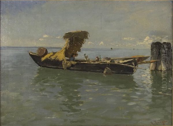 Fischerboot In Der Lagune Von Venedig Oil Painting by Julius Friedrich Ludwig Runge