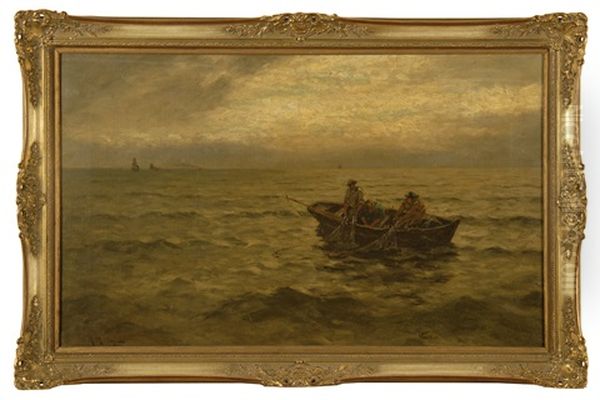 Fisherman Hauling Nets Oil Painting by Julius Friedrich Ludwig Runge