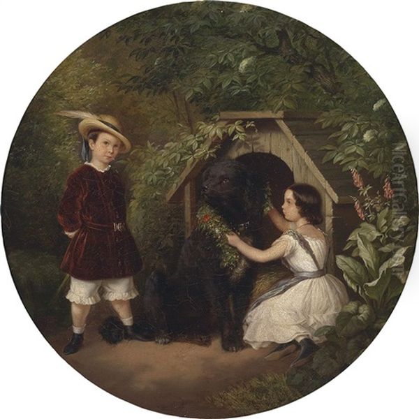 Bildnis Felix (1849-1909) Und Doris (geb. 1848) Seidel Mit Ihrem Treuen Gefahrten Oil Painting by Julius Friedrich Ludwig Runge