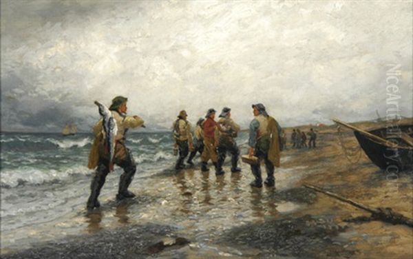 Fischer Am Strand Oil Painting by Julius Friedrich Ludwig Runge