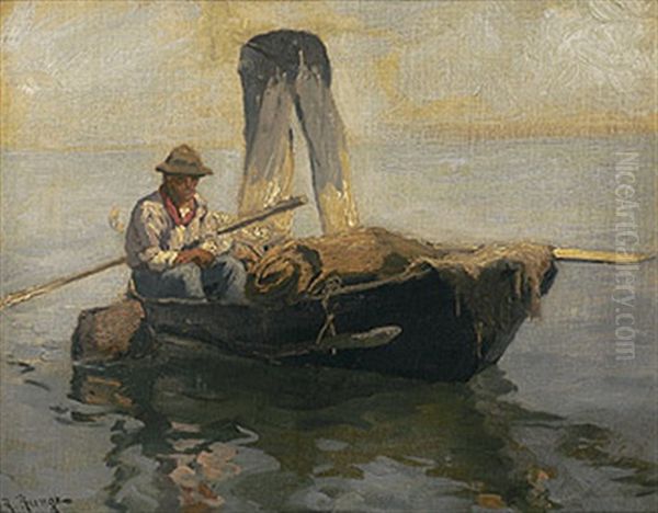 Fischer Im Nachen Mit Eingezogenen Netzen Oil Painting by Julius Friedrich Ludwig Runge