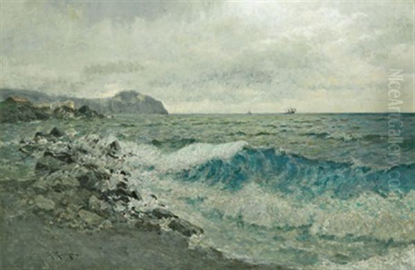 Brandung Beim Leuchtturm Von Genua Oil Painting by Julius Friedrich Ludwig Runge