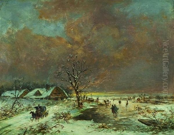 Winterliche Kanallandschaft Oil Painting by Julius Friedrich Ludwig Runge