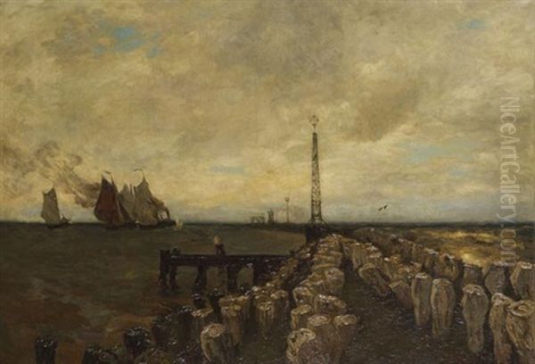 Mole In Hoek Van Holland Oil Painting by Julius Friedrich Ludwig Runge