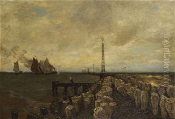 Mole In Hoek Van Holland Oil Painting by Julius Friedrich Ludwig Runge