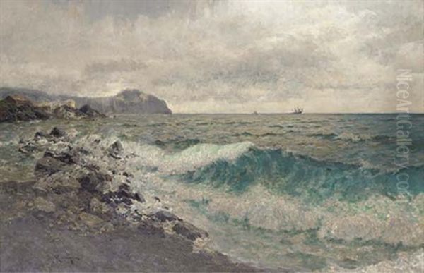 Looking Out To Sea, Genoa Oil Painting by Julius Friedrich Ludwig Runge