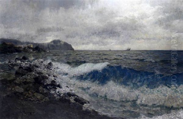 Brandung Beim Leuchtturm Von Genua Oil Painting by Julius Friedrich Ludwig Runge