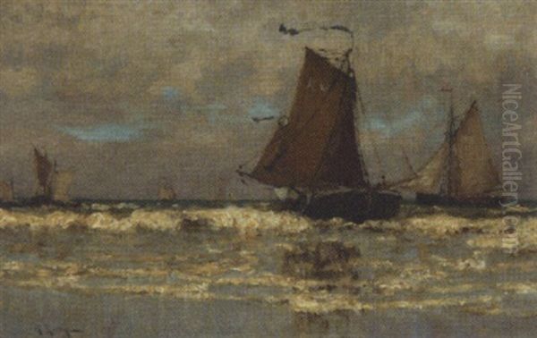 Fischerboote Oil Painting by Julius Friedrich Ludwig Runge