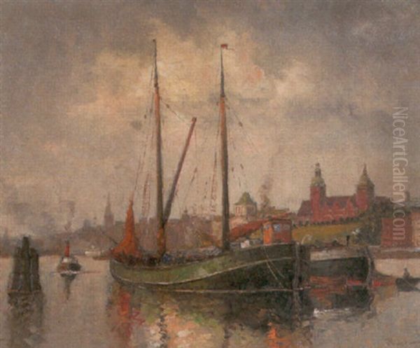 Stettiner Hafen Oil Painting by Julius Friedrich Ludwig Runge