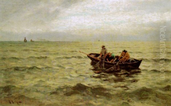 Fischer Am Bodensee Oil Painting by Julius Friedrich Ludwig Runge