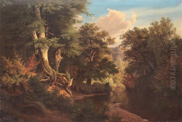 Forest Landscape With River Oil Painting by Philipp Otto Runge