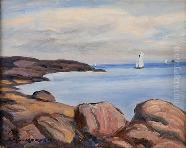 Sailboats At Sea Oil Painting by Jalmari Ruokokoski