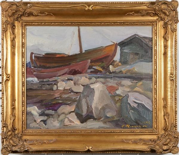 Boats Oil Painting by Jalmari Ruokokoski