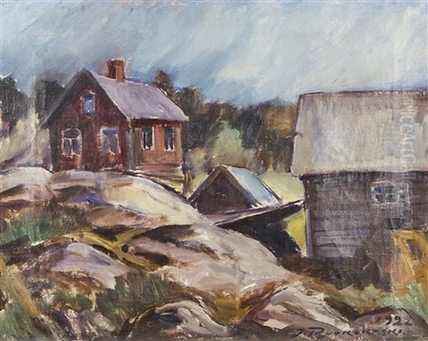 Houses Oil Painting by Jalmari Ruokokoski