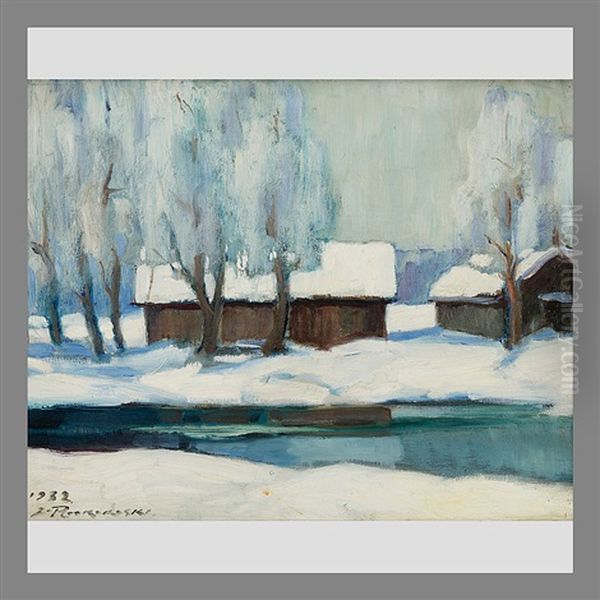 Winter View Oil Painting by Jalmari Ruokokoski