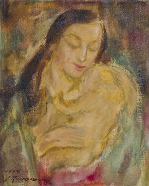 Mother And Child Oil Painting by Jalmari Ruokokoski