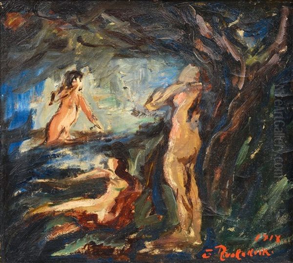 Nymphs Oil Painting by Jalmari Ruokokoski