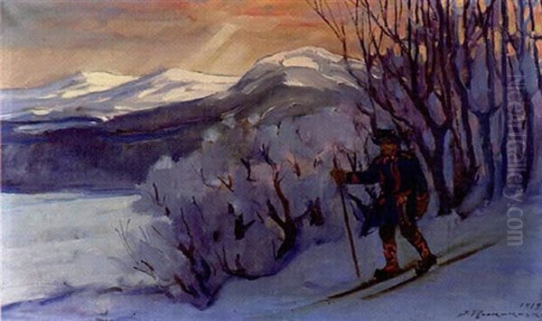 Skidande Same Oil Painting by Jalmari Ruokokoski