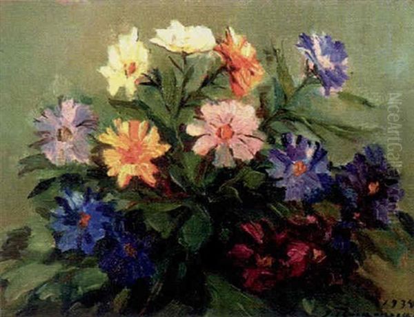 Sommarblommor Oil Painting by Jalmari Ruokokoski