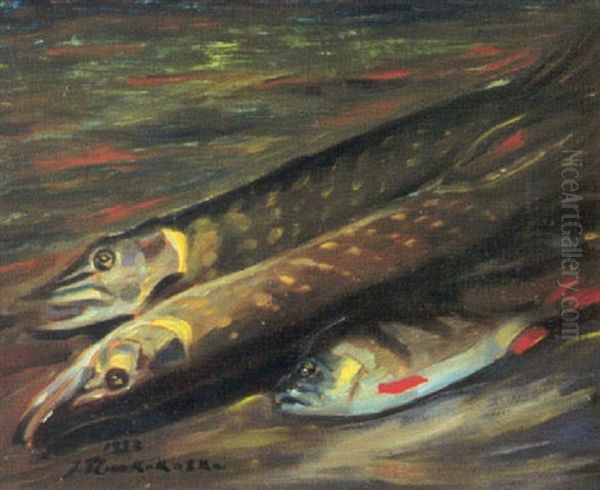 Fiskstilleben Oil Painting by Jalmari Ruokokoski