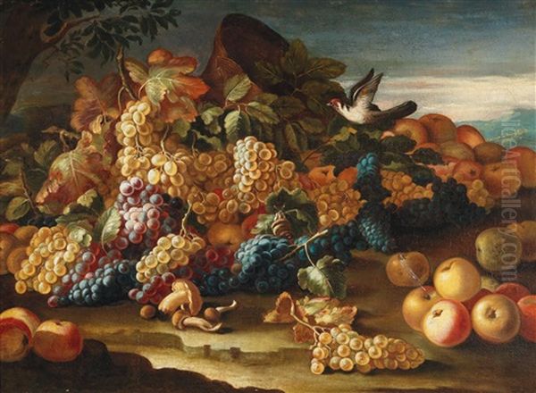 A Pair Of Fruit Still Lifes Before A Landscape Background Oil Painting by Giovanni Battista Ruoppolo