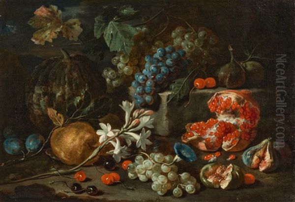 Fruchtestillleben Mit Blutenstengel Und Winde Oil Painting by Giovanni Battista Ruoppolo