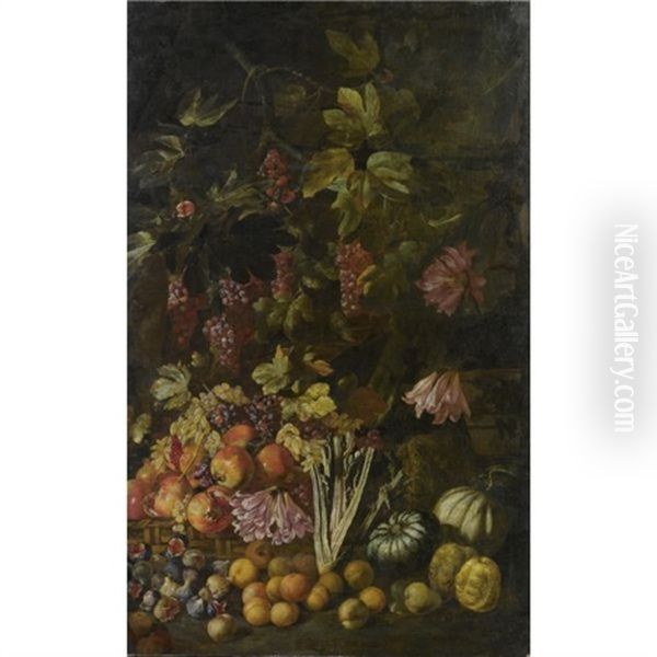 Natura Morta Di Fiori E Frutta Oil Painting by Giovanni Battista Ruoppolo