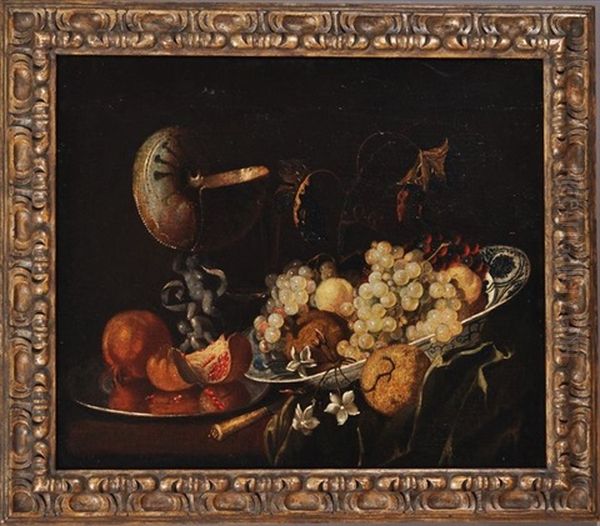 Fruit Bowl And Nautilus Cup Oil Painting by Giovanni Battista Ruoppolo