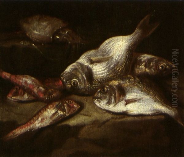 Natura Morta Di Pesci (+ Another; 2 Works) Oil Painting by Giovanni Battista Ruoppolo